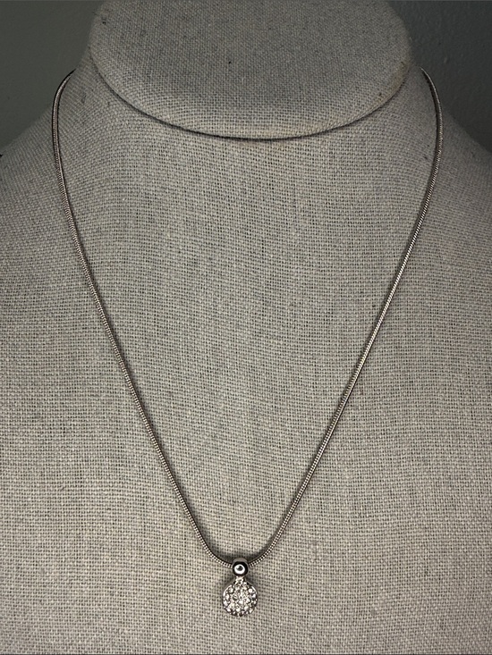 Dior Jewelry - Christian Dior Rhinestone Silver Tone Round Pendant Snake Chain Necklace